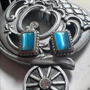 Avon Silver Earrings with Blue Accents